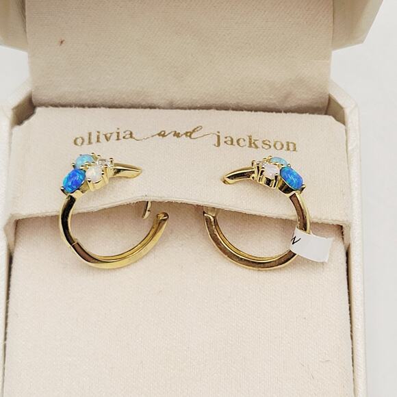 Olivia and Jackson Sterling Silver Cubic Zirconia Earrings Blue Gold Tone Boxed - Picture 4 of 10